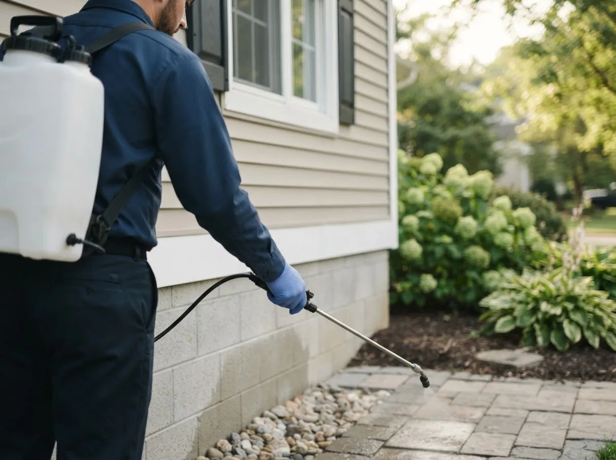 Pest control technician inspecting a home in Eden Valley, MN